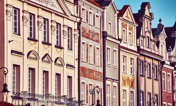 Vintage Gestileerde Oude Gevels Van Huizen Oude Marktplein Van Poznan — Stockfoto