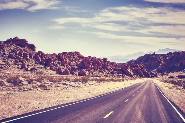 Retro Toned Desert Road Travel Concept Valley Fire Nevada Usa — Stock Photo, Image