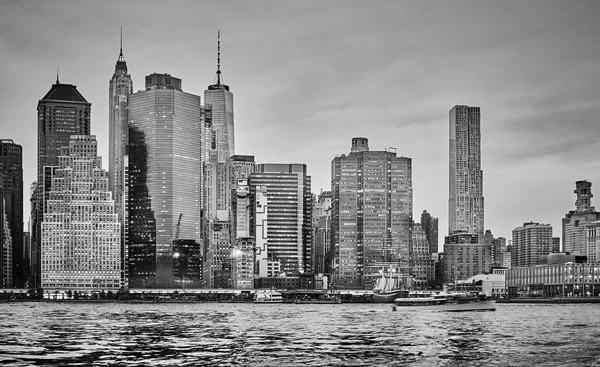 Zwart Wit Foto Van Skyline Van Manhattan Bij Zonsondergang New — Stockfoto