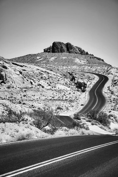 Siyah Beyaz Resim Doğal Bir Çöl Yol Seyahat Kavramı — Stok fotoğraf