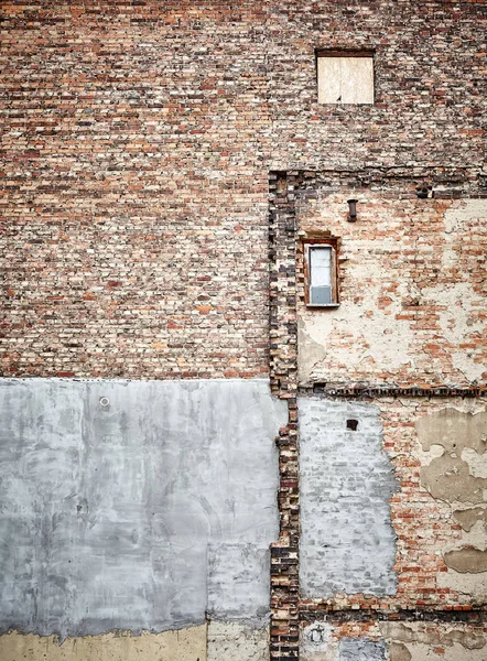 Demolido Velho Tijolo Edifício Parede Grunge Fundo — Fotografia de Stock