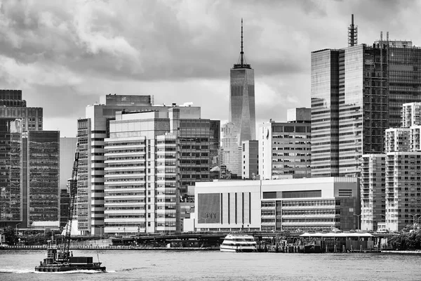 Fekete Fehér Kép New York City Vízparton Amerikai Egyesült Államok — Stock Fotó