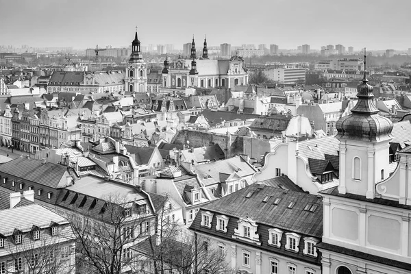 Черно Белый Воздушный Вид Старый Город Познани Польша — стоковое фото