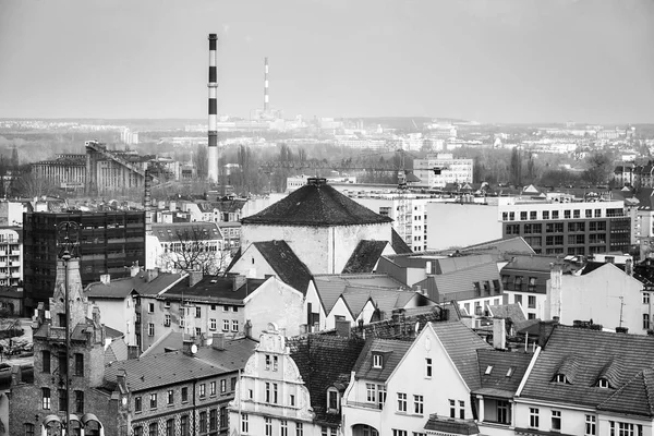 Foto Aerea Bianco Nero Del Quartiere Industriale Poznan Polonia — Foto Stock