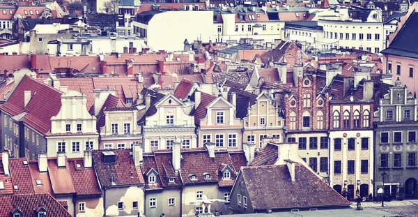ビンテージ トーン ポーランド ポズナン旧市街の航空写真ビュー — ストック写真