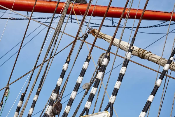 Close Picture Old Sailing Ship Mast Details Selective Focus — Stock Photo, Image