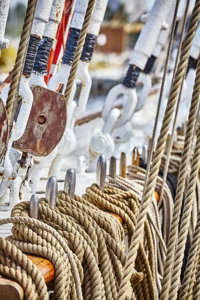 Old Sailing Ship Rigging Details Selective Focus — Stock Photo, Image