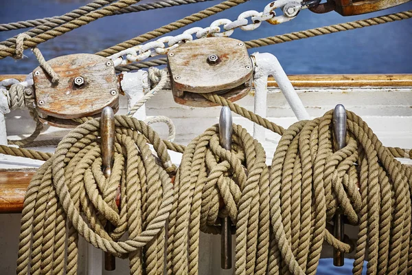 Old Sailing Ship Rigging Details Selective Focus — Stock Photo, Image