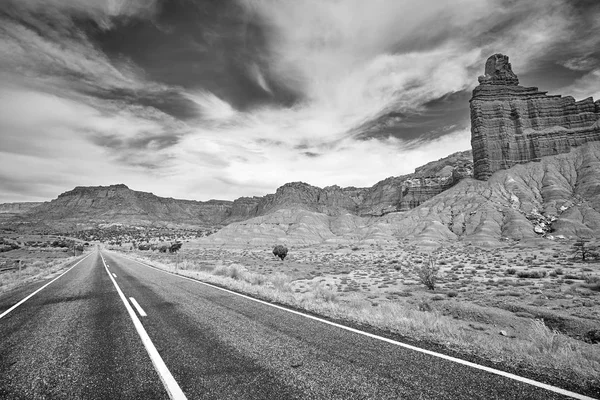 Photo Noir Blanc Une Route Panoramique Capitol Reef National Park — Photo