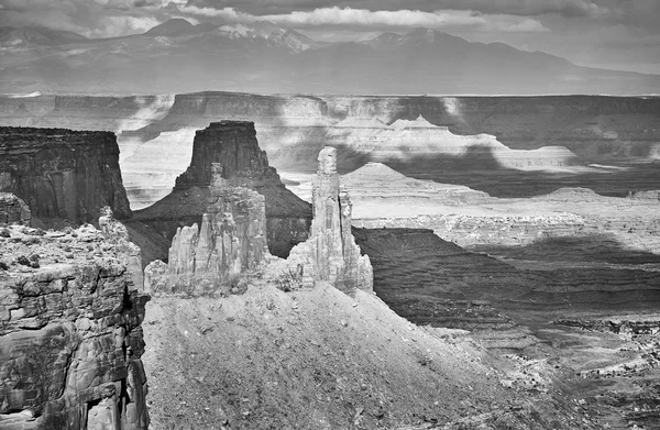 Чорно Біле Зображення Пустельний Краєвид Території Національного Парку Каньонлендс Заході — стокове фото