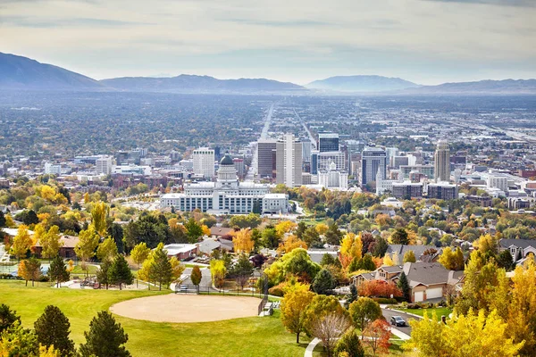 Letecký Pohled Salt Lake City Centru Podzim Utah Usa — Stock fotografie