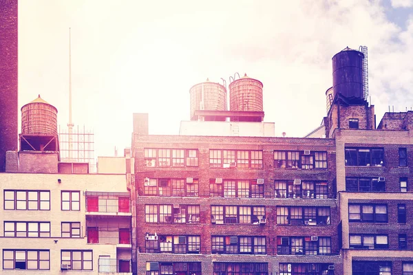 Tanques Agua Techo Atardecer Imagen Tonificada Color Nueva York Estados — Foto de Stock