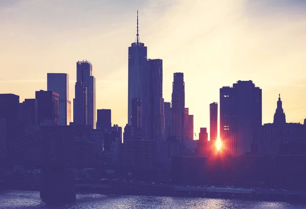 Vintage Tonas New York City Skyline Siluett Solnedgången Usa — Stockfoto