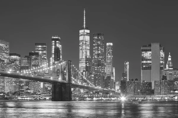 Gece New York City Amerika Birleşik Devletleri Brooklyn Köprüsü Manhattan — Stok fotoğraf