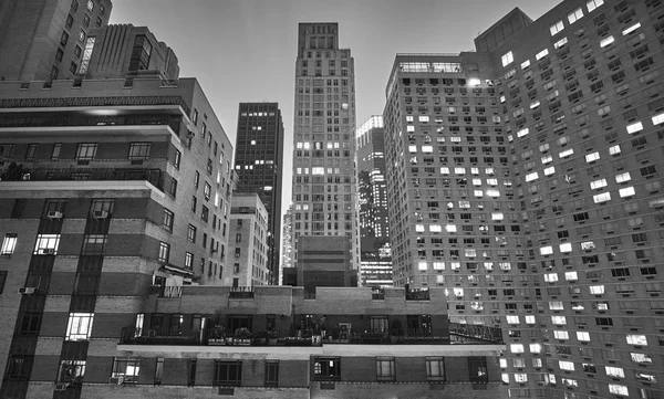 Black White Picture Midtown New York City Buildings Night Usa — Stock Photo, Image