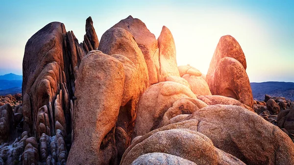 Skalní Útvary Joshua Tree National Park Západu Slunce Kalifornie Usa — Stock fotografie