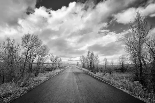 Imagen Blanco Negro Una Carretera Pintoresca Parque Nacional Grand Teton —  Fotos de Stock