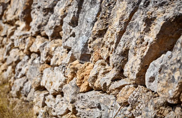 Old Wall Made Volcanic Rough Rocks Shalow Depth Field — Stock Photo, Image