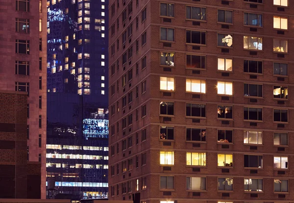 Manhattan Gebouwen Nachts Kleur Toning Toegepaste New York City — Stockfoto