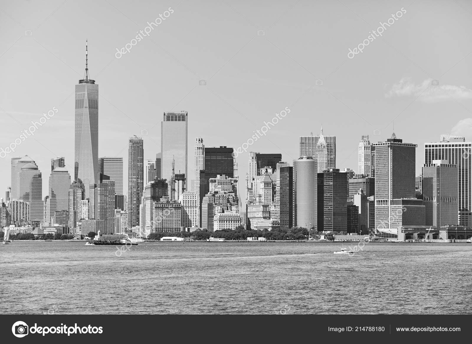 Black White Picture New York City Skyline Usa Stock