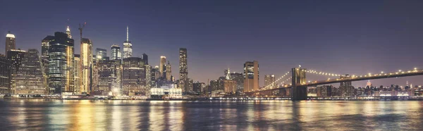 Skyline Van Manhattan Brooklyn Bridge Bij Nacht Kleur Toning Toegepaste — Stockfoto