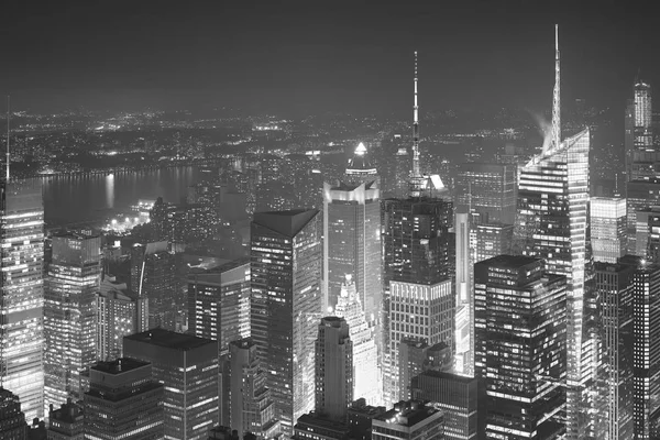 Vista Aérea Blanco Negro Ciudad Nueva York Por Noche —  Fotos de Stock