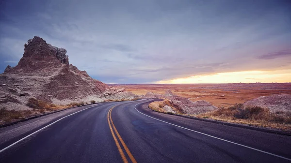 Imagen Panorámica Tonificada Vintage Una Carretera Pintoresca Atardecer — Foto de Stock