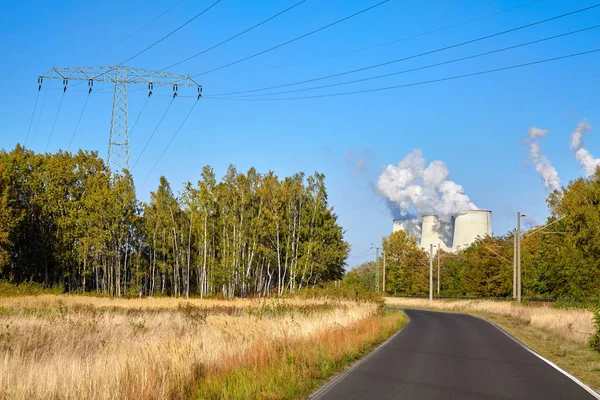 Route Vers Une Centrale Électrique Nature Concept Industriel — Photo