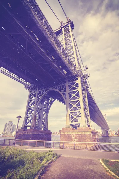 Photo Tonique Vintage Pont Manhattan Coucher Soleil New York États — Photo