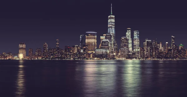 New York City Panorama Natten Färg Tonad Bild Usa — Stockfoto