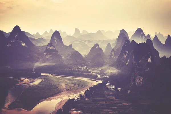 Урожай Тоновані Зображення Ліцзян Річка Заході Сонця Гуансі Китай — стокове фото