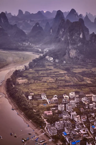 Вінтаж Тоноване Повітряних Малюнок Ліцзян Річки Біля Села Xingping Гуансі — стокове фото