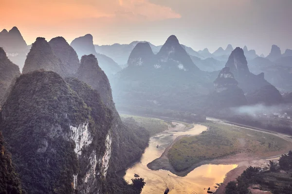 Schilderachtige Zonsondergang Lijiang Rivier Kleur Toning Toegepaste Guangxi China — Stockfoto