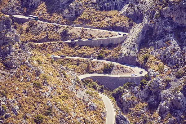 Vintage Stylized Picture Winding Mountain Road Mallorca Spain — Stock Photo, Image