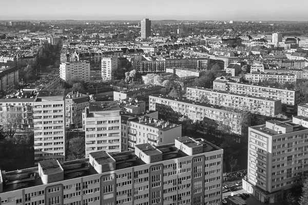 Svartvitt Flygfoto Över Szczecin City Stettin Polen — Stockfoto