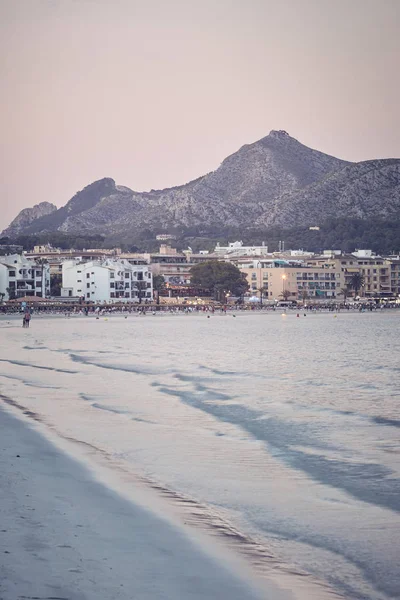 Puerto Playa Alcudia Atardecer Cuadro Tonificado Color Mallorca España — Foto de Stock