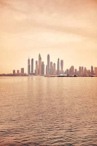 Skyline Van Dubai Waterfront Bij Zonsondergang Kleur Gestemde Foto Verenigde — Stockfoto