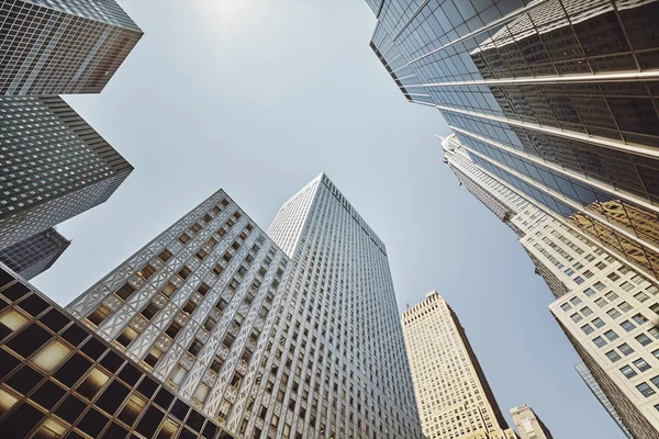 Looking New York Skyscrapers Color Toned Picture Usa — Stock Photo, Image