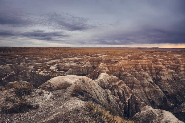 Doğal Günbatımı Badlands Ulusal Parkta Renk Tonlu Resim Güney Dakota — Stok fotoğraf