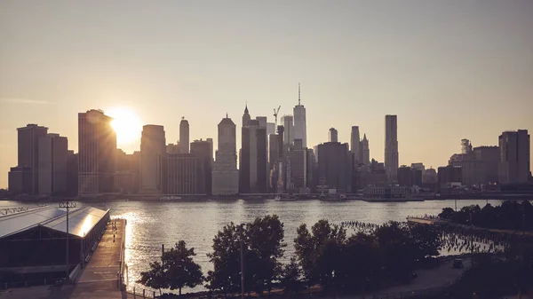 Manhattan Seen Brooklyn Sunset Vintage Color Toned Picture New York — Stock Photo, Image