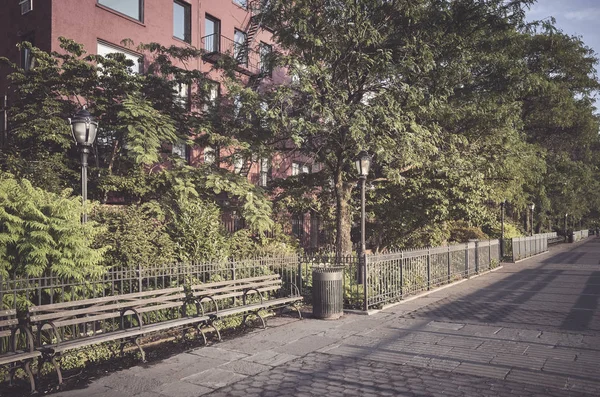 Retro Tónovaný Obrázek Promenády Brooklynu New Yorku Při Západu Slunce — Stock fotografie