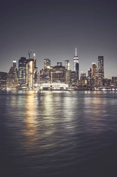 New Yorks Skyline Natten Färg Tonad Bild Usa — Stockfoto