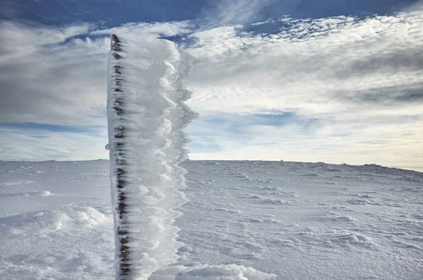 Ahşap Kutup Kış Dağ Manzarası Ile Ice Kaplı — Stok fotoğraf