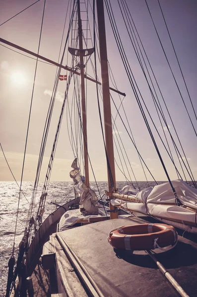 Old Schooner Sunset Travel Adventure Concept Color Toned Picture — Stock Photo, Image