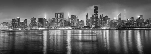 Zwart Wit New York City Panorama Nachts Verenigde Staten — Stockfoto