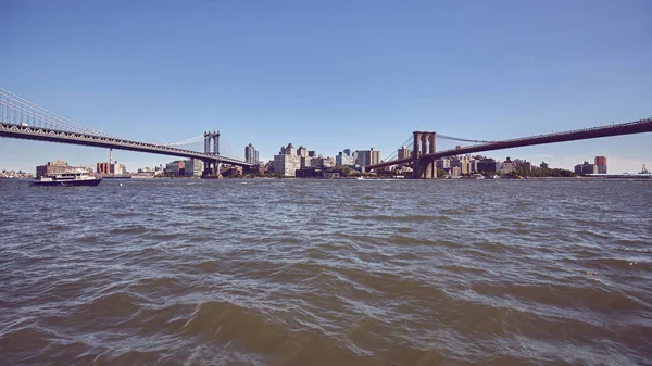 Vista Panorámica Manhattan Brooklyn Bridge Imagen Tonificada Color Nueva York — Foto de Stock