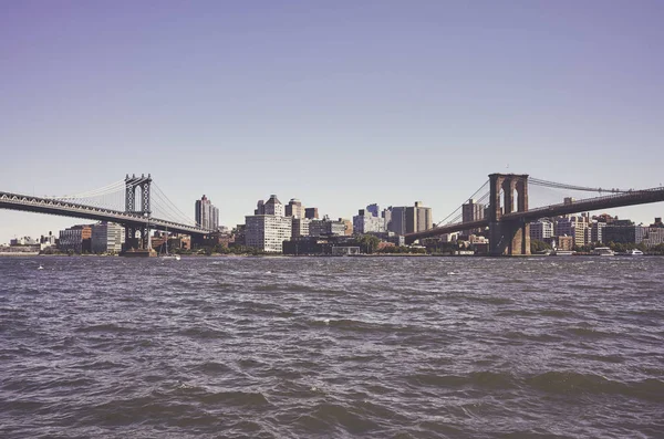 Látott Között Két Híres New York Híd Híd Manhattan Brooklyn — Stock Fotó