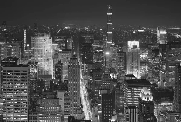 Black White Aerial View New York City Hazy Night Usa — Stock Photo, Image