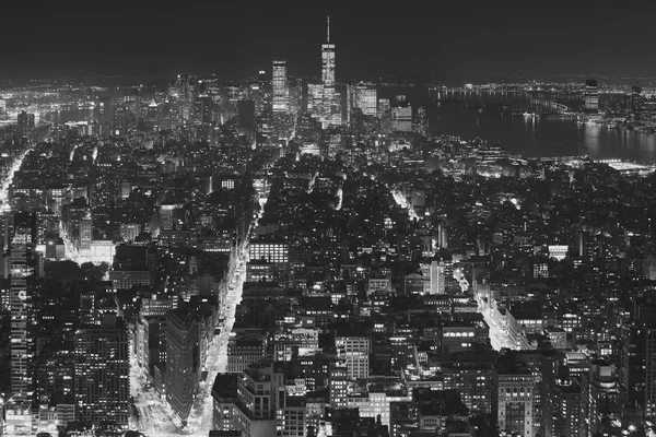 Luchtfoto Van Het Zwart Wit Van New York City Nachts — Stockfoto