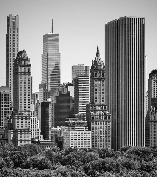 Foto Preto Branco Arranha Céus Nova York Pelo Central Park — Fotografia de Stock